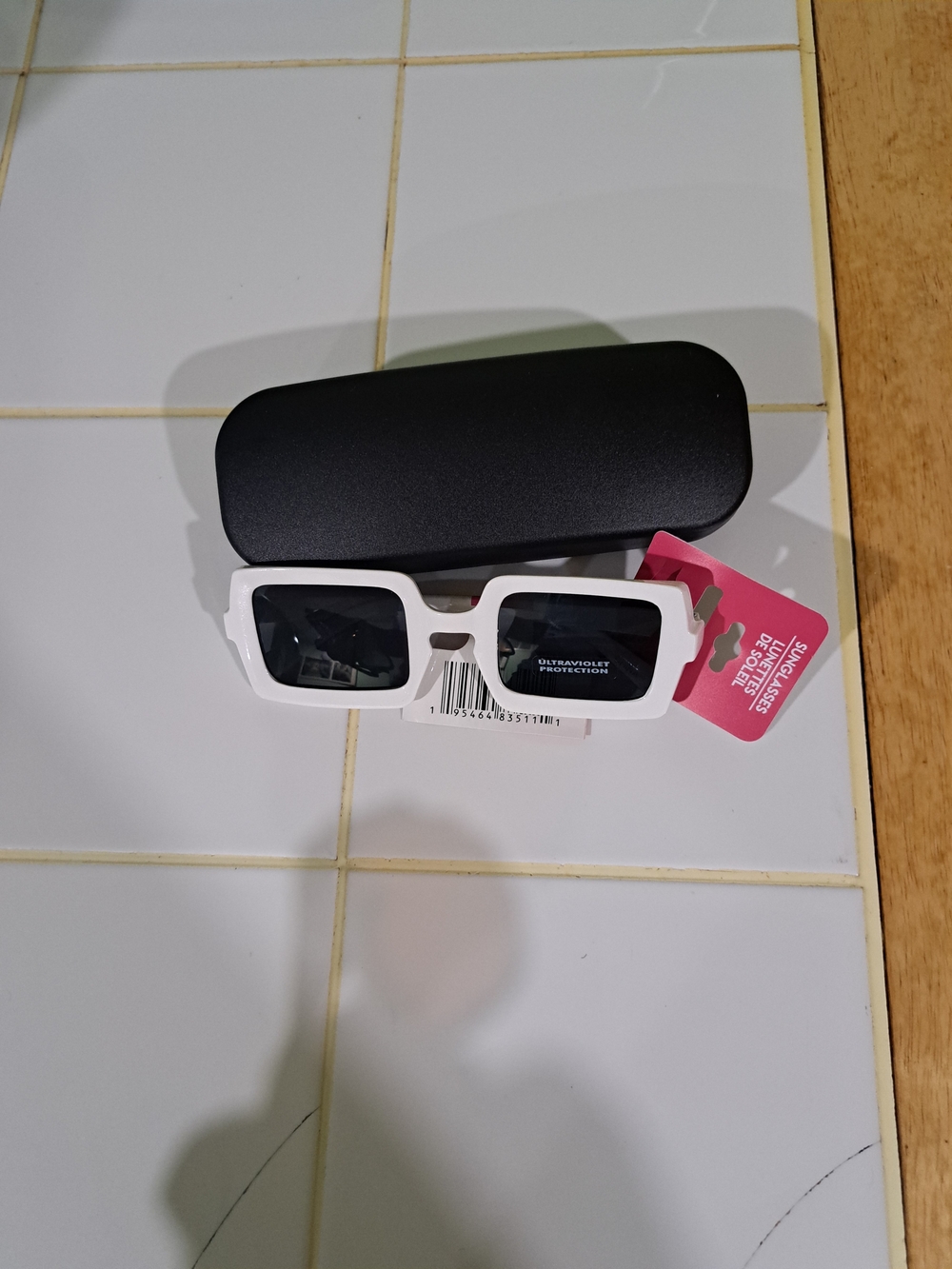 Classic White Rectangular Sunglasses with Black Lenses